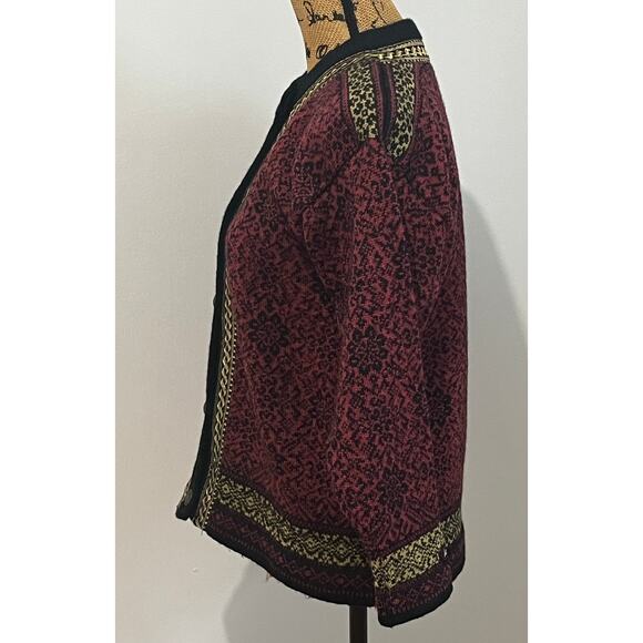Icewear Iceland Maroon Wool Metallic Gold Cardigan Button Sweater Women’s S - Picture 3 of 10